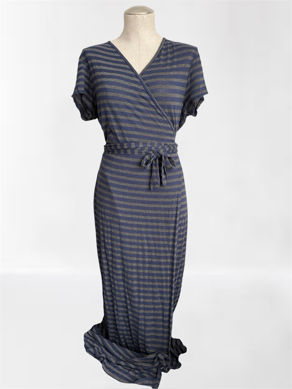 Shabby Apple Navy & Gray Stripe Wrap Maxi Dress | Size 10/12